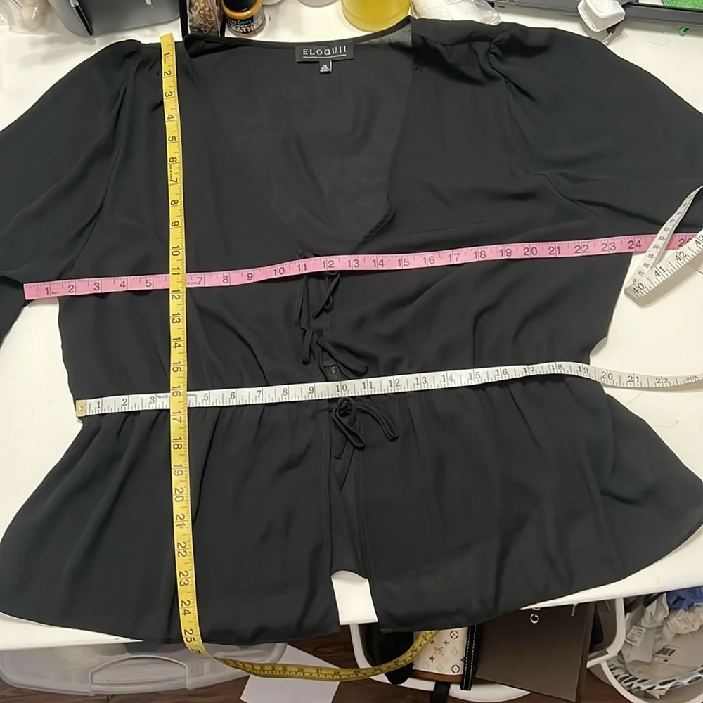 Eloquii Chiffon Tie Front Chiffon Blouse Black Size 20 NWOT - Picture 7 of 11